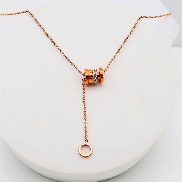 NWT rose gold titanium steel CZ pendant and necklace - Picture 1 of 4